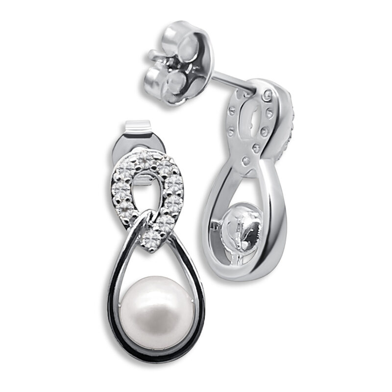 Elegante Ohrstecker mit Süßwasserperle und Zirkonias – 16 x 7 mm