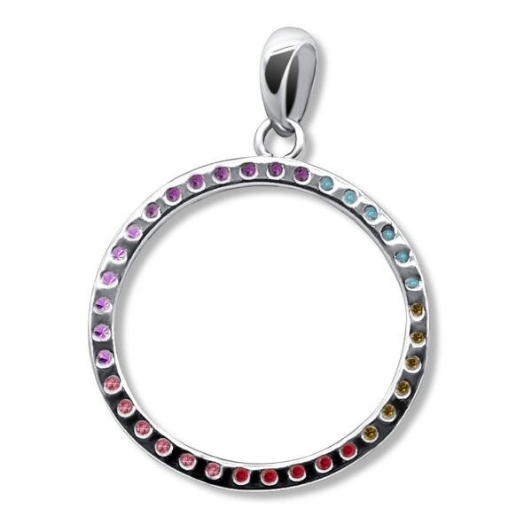 Rainbow cubic zirconia circle pendant made of 960 Argentium silver