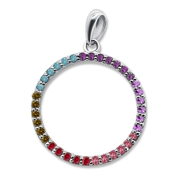 Rainbow cubic zirconia circle pendant made of 960 Argentium silver