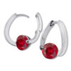 Exclusive 960 Argentium hinged hoop earrings with central red zirconia