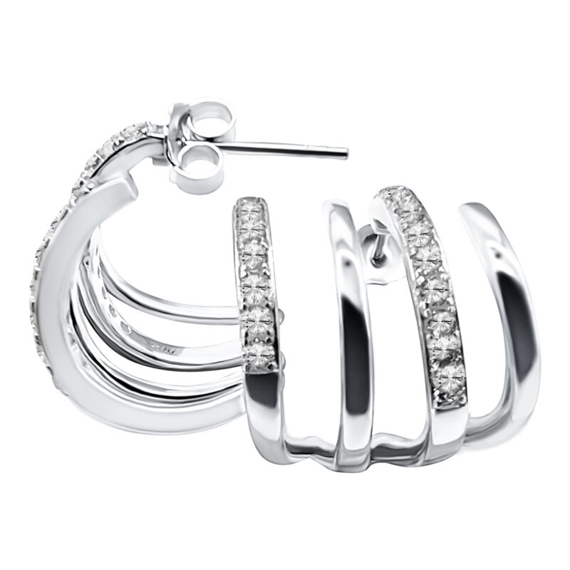 Elegante Vierdraht-Ohrstecker – Weiße Zirkonias – 18 mm hoch, 18 mm breit