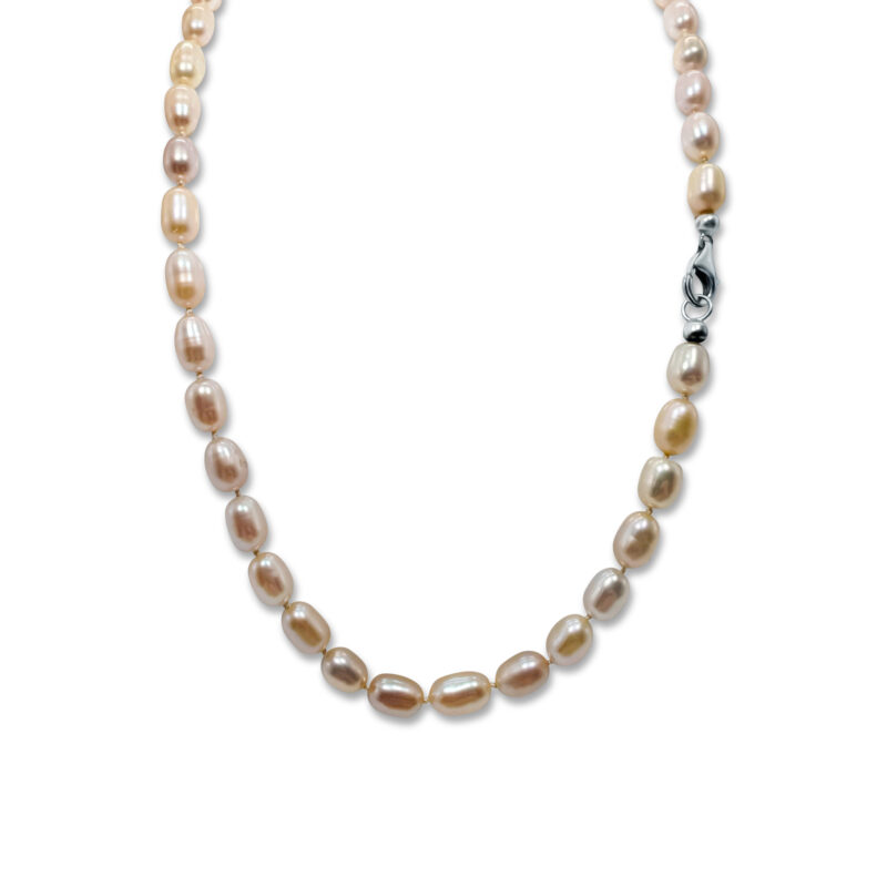 Elegante Zucht Süsswasserperlenkette mit Zart Rosa Ovalen Perlen