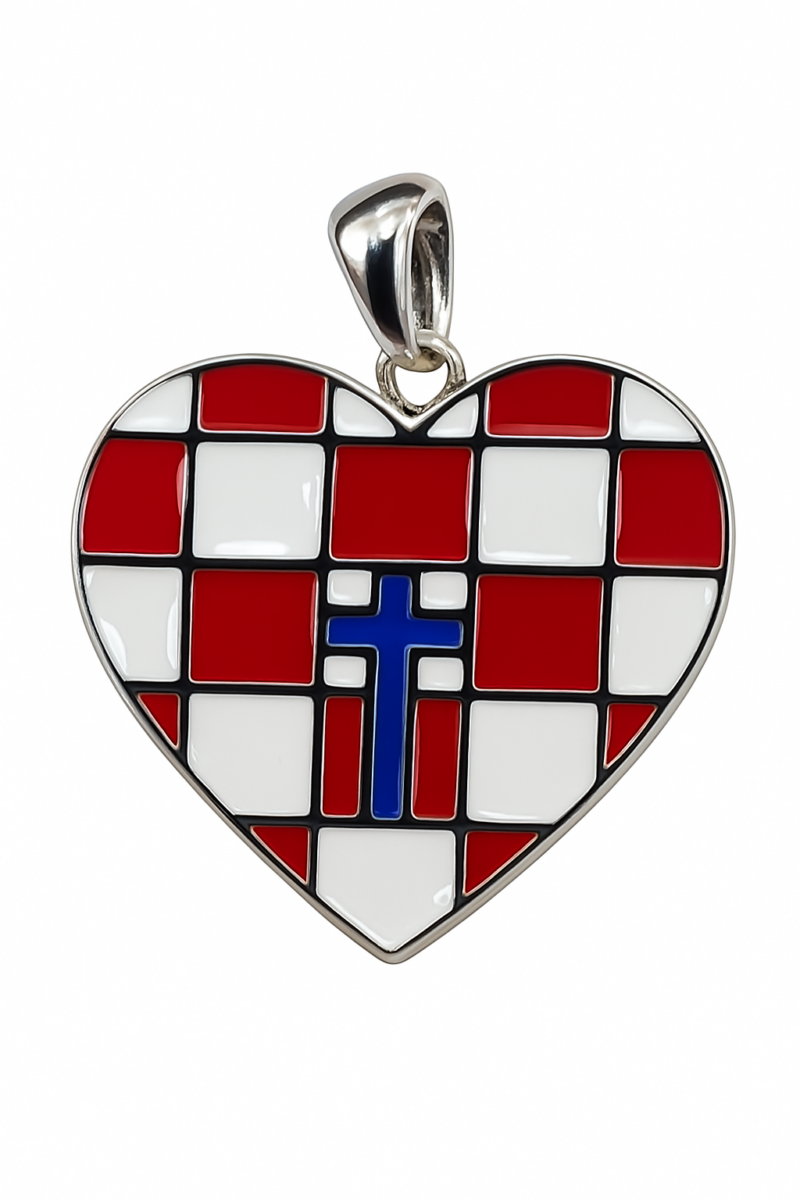 Herz-Anhänger im Kroatiendesign mit Kreuz – 25 x 20 mm