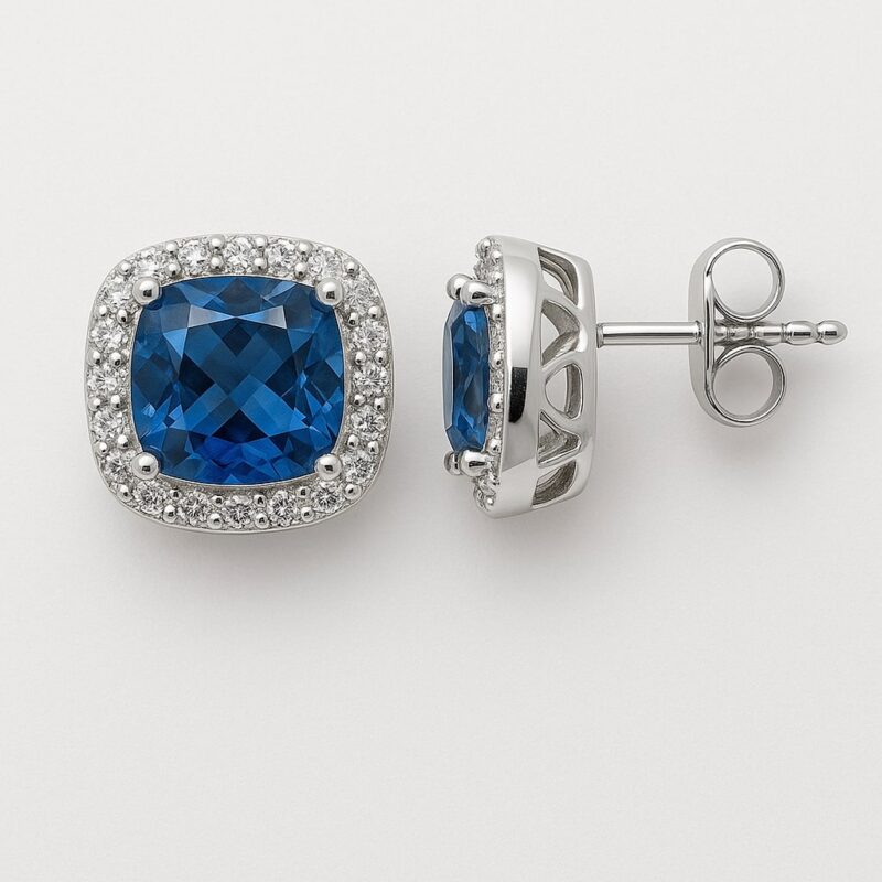 Ohrstecker „Blue Shine Square“ – 960 Argentium Silber