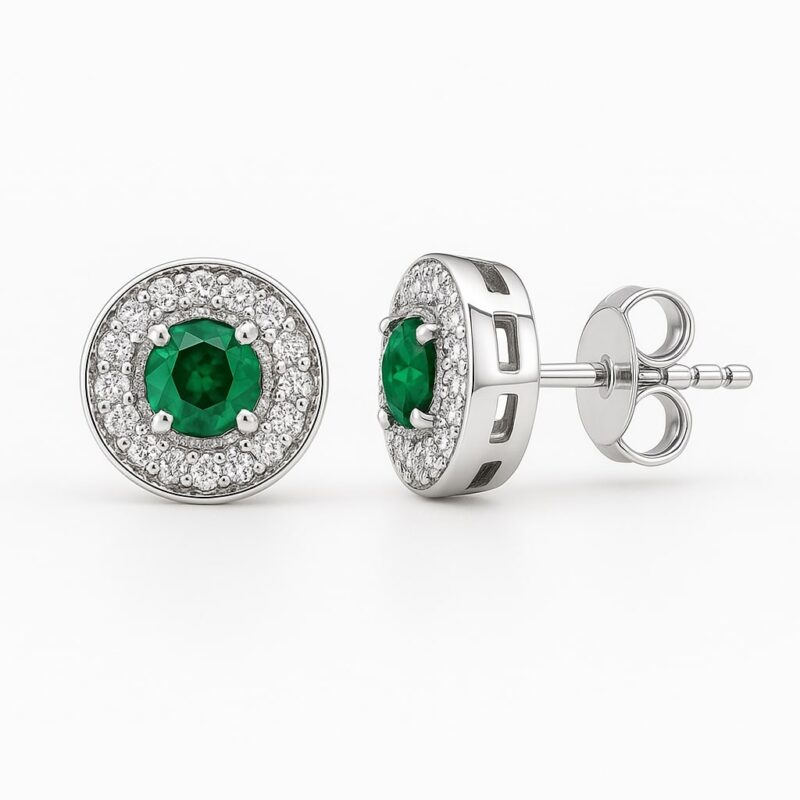 Ohrstecker „Emerald Halo Radiance“ – 960 Argentium Silber
