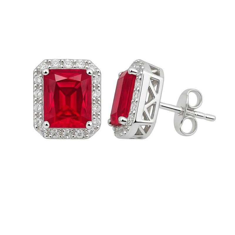 Ohrstecker „Ruby Elegance Halo“ – 960 Argentium Silber