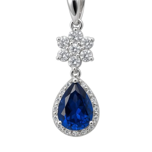 Anhänger „Sapphire Drop Fleur“ – 960 Argentium Silber