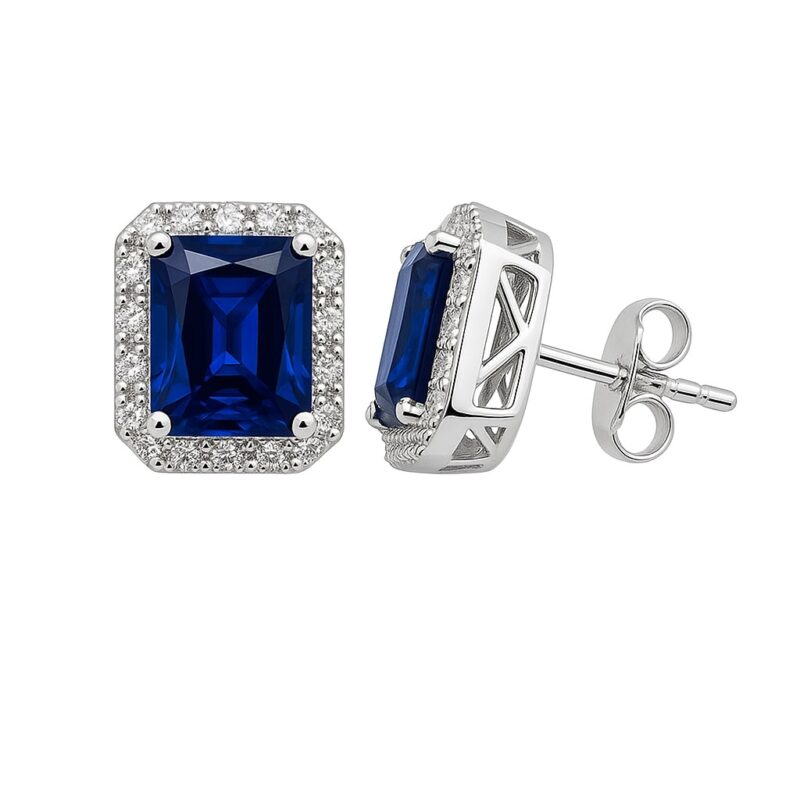 Ohrstecker „Sapphire Elegance Halo“ – 960 Argentium Silber