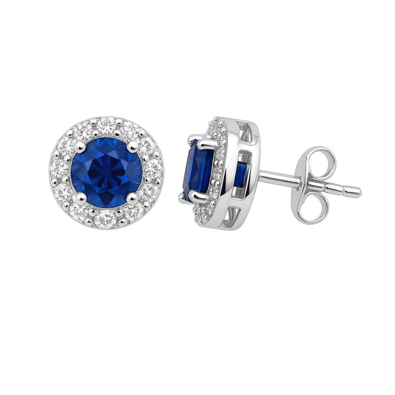 Ohrstecker „Sapphire Grace Halo“ – 960 Argentium Silber