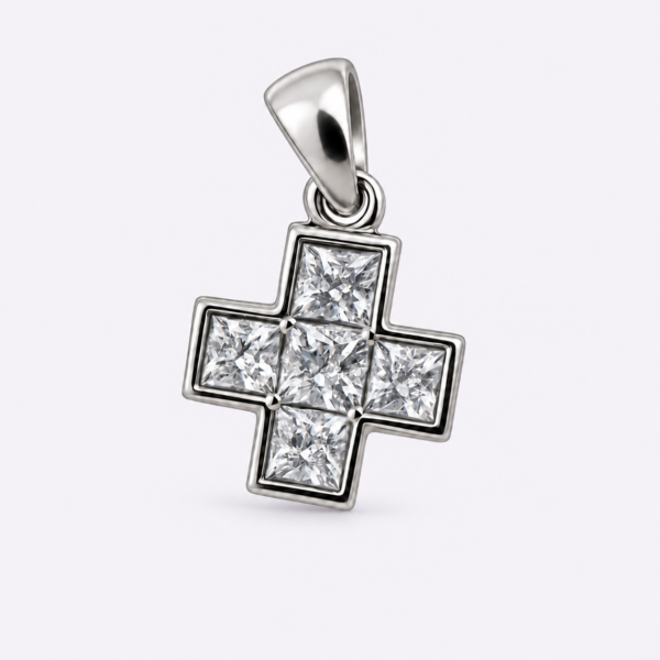 Lumina Cross – Kreuzanhänger mit fünf Princess-Zirkonias aus 960 Argentium Silber