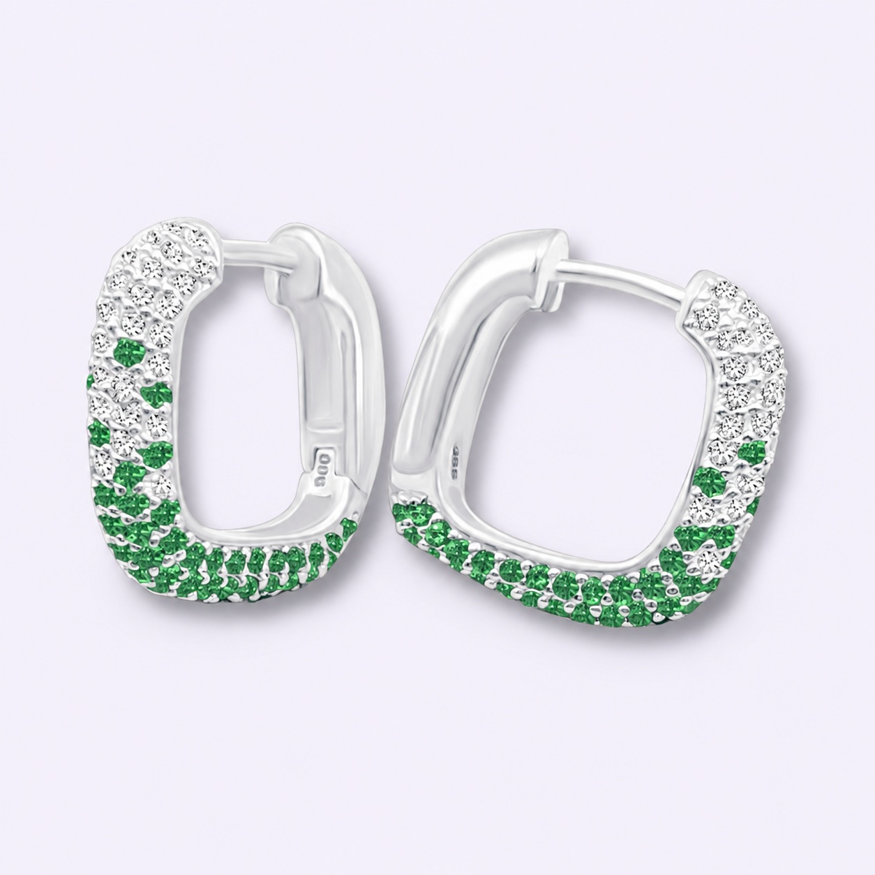Creolen „Verdant Spark – Emerald Gradient“ – 960 Argentium Silber