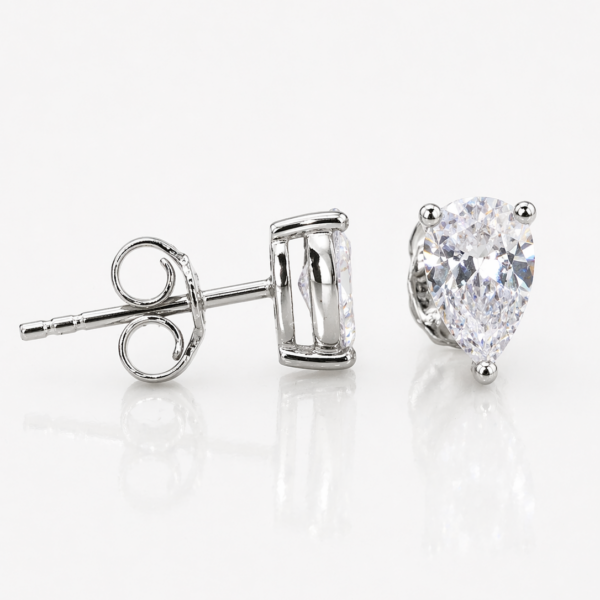 Tropfen Ohrstecker 6x4 mm – 960 Argentium Silber mit weißem Zirkonia