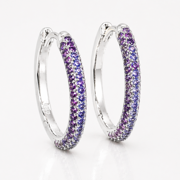 Creolen 19 mm – 960 Argentium Silber mit tansanitfarbenen Zirkonia