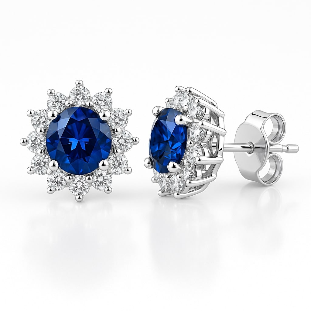 Ohrstecker „Sapphire Royal Blossom“ – 960 Argentium Silber