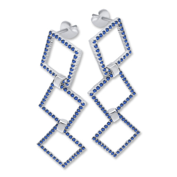 Ohrstecker mit schrägen Vierecken – Blaue Spinelle – 49 x 17 mm