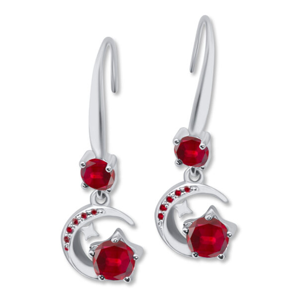 Ohrhänger mit roten Zirkonias und Halbmond-Duo – 28 x 10 mm