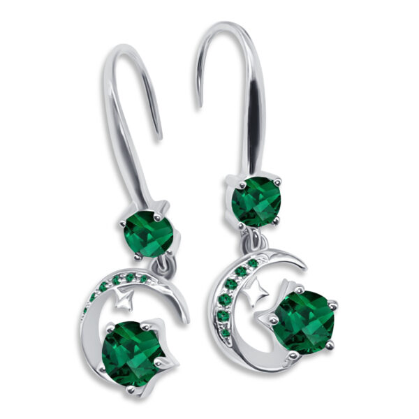 Elegante Ohrhänger mit grünen Zirkonias – Halbmond-Duo – 28 x 10 mm