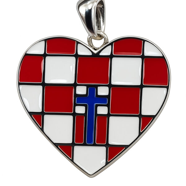 Herz-Anhänger im Kroatiendesign mit Kreuz – 25 x 20 mm