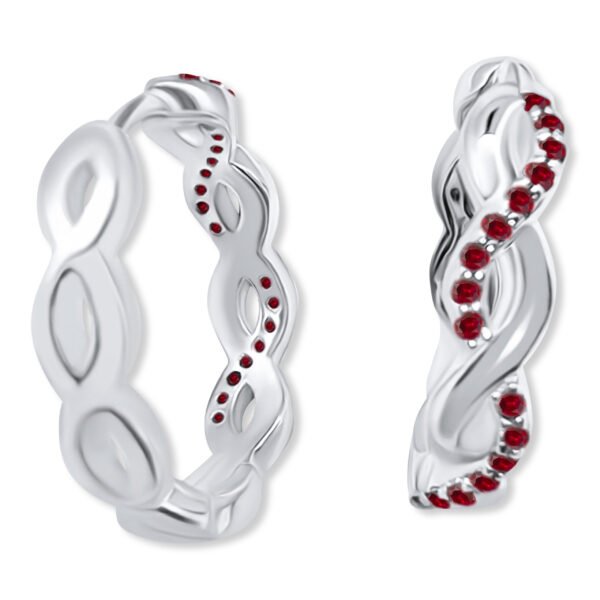 Elegante Creolen mit Zopfmuster und roten Zirkonias – 18 x 4 mm