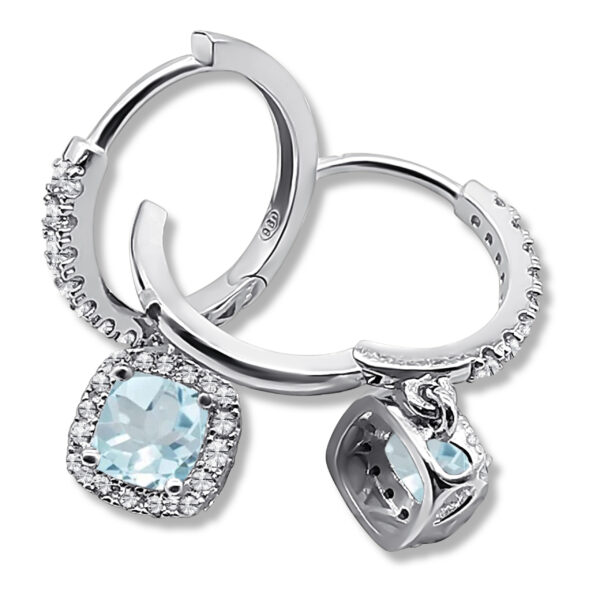 Elegante Zirkonia-Creolen mit aquafarbenem Mittelstein – 24 mm hoch, 2 mm breit