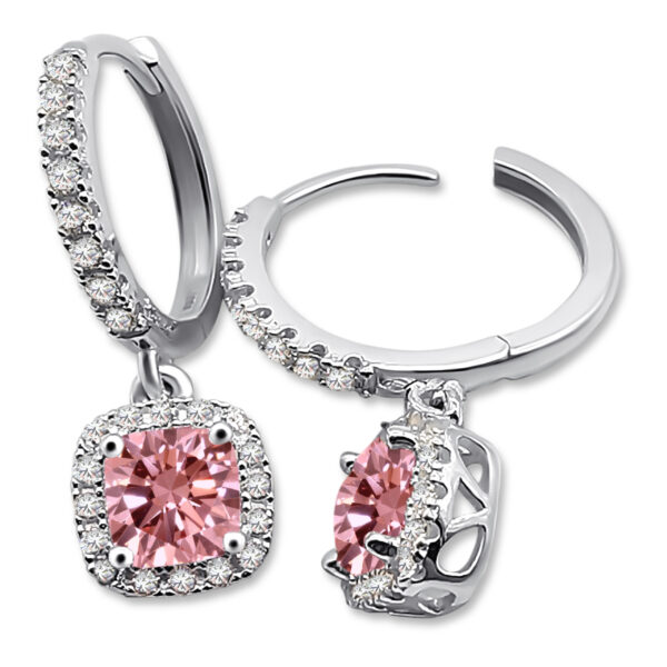 Elegante Zirkonia-Creolen mit strahlendem pinken Mittelstein – 24 mm hoch, 2 mm breit