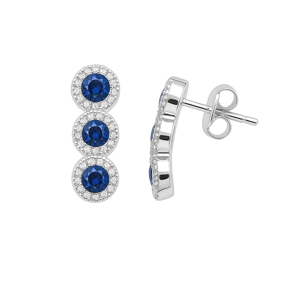 Ohrstecker „Sapphire Glow Trio“ – 960 Argentium Silber