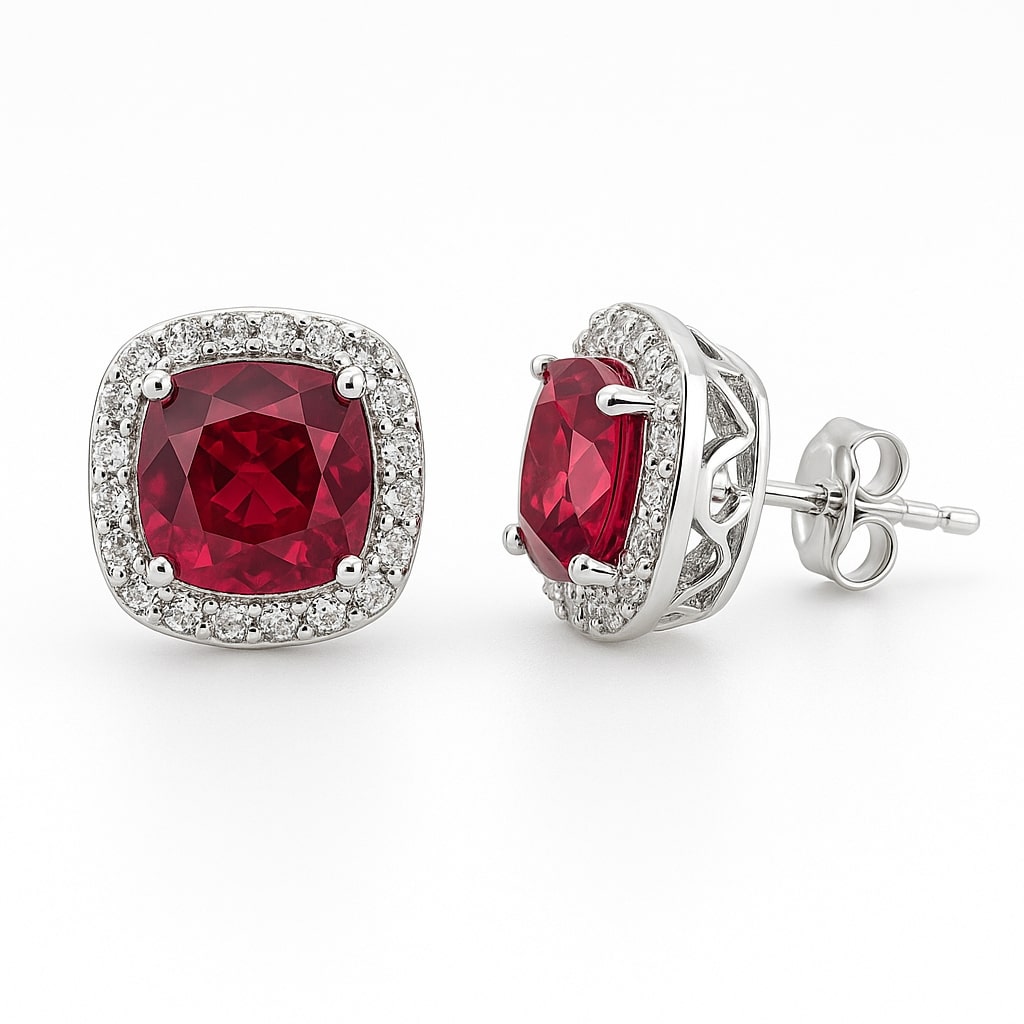 Ohrstecker „Ruby Flame Halo“ – 960 Argentium Silber