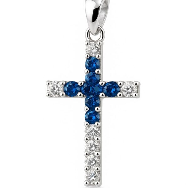 Sapphire Crosslight Mini – Kreuzanhänger aus 960 Argentium Silber