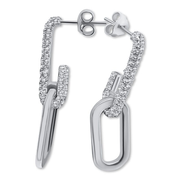 Ohrstecker mit weißen Zirkonias und ovalem Anhänger – 37 x 10 mm