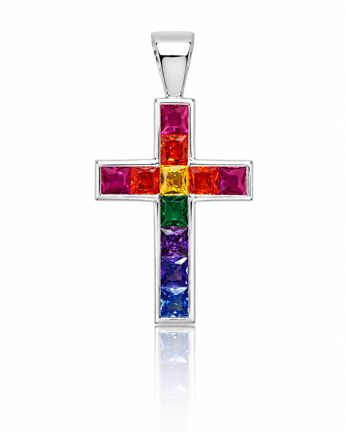 Farben des Versprechens Regenbogen Kreuzanhänger aus 960 Argentium Silber
