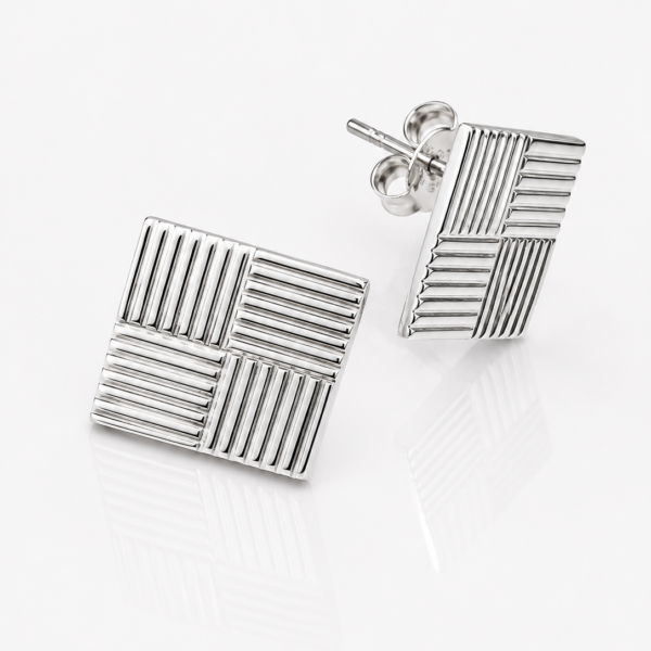 Linear Quadro quadratische Ohrstecker aus 960 Argentium Silber