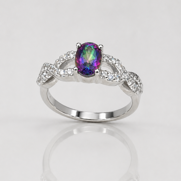 Mystic Twist Ring aus 960 Argentium Silber mit mysticfarbenem Zirkonia