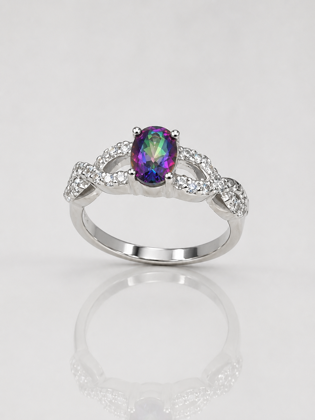 Mystic Twist Ring aus 960 Argentium Silber mit mysticfarbenem Zirkonia