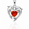 Dolphin Heart Flame Anhänger aus 960 Argentium Silber mit orangem Zirkonia in Herzform