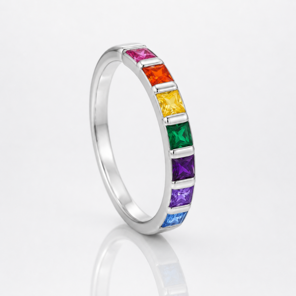 Rainbow Line Ring aus 960 Argentium Silber mit regenbogenfarbigen Zirkonia