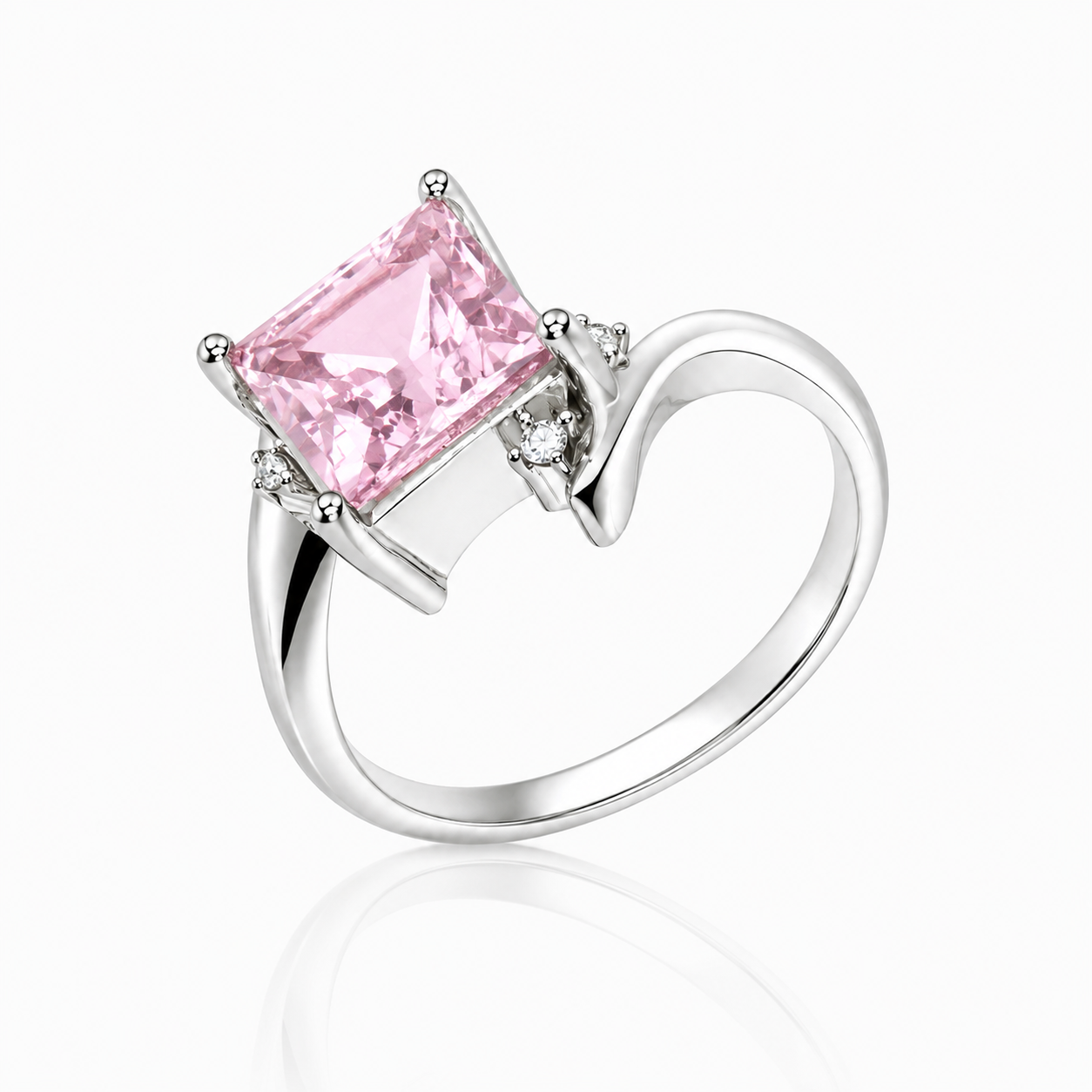 Rose Embrace Ring aus 960 Argentium Silber mit pinkfarbenem Zirkonia