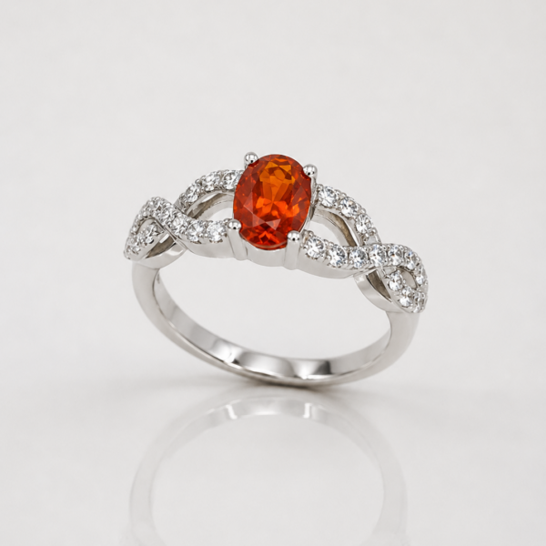 Sunfire Twist Ring aus 960 Argentium Silber mit orangem Zirkonia