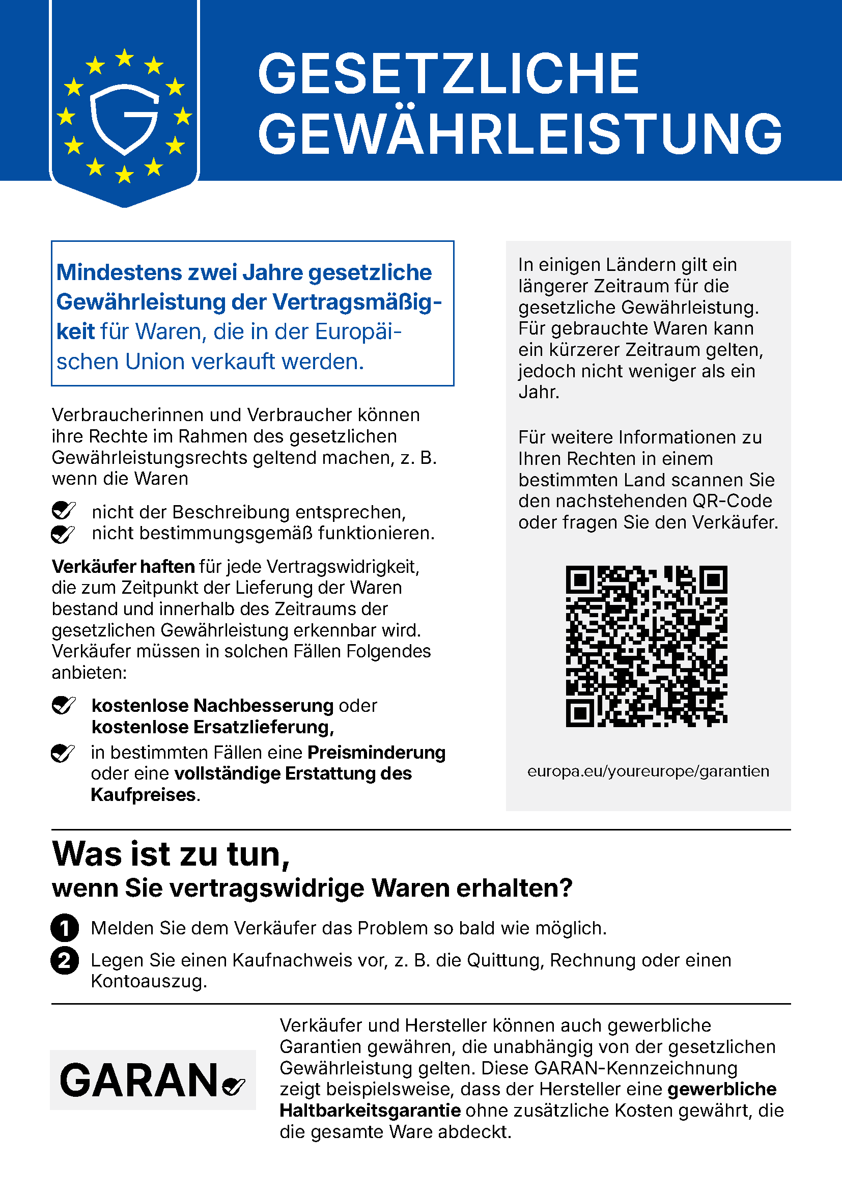 EU-Mitteilung über die gesetzliche Gewährleistung von mindestens zwei Jahren