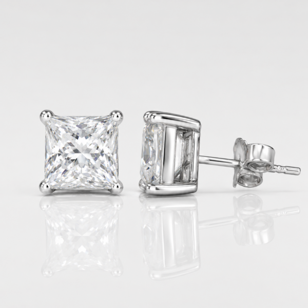 Quadratische Moissanite Ohrstecker 6 x 6 mm im Princess Cut aus 960 Argentium Silber