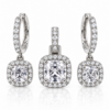 Crystal Crownlight Halo Schmuckset aus hellem Argentium Silber: Anhänger und ein Paar Creolen mit kristallweißen Zirkonias und beweglichen Halo-Hängern