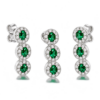 Emerald Trilogy Halo und Glow Trio Set: Anhänger und Ohrstecker-Paar in hellem Silberweiß mit smaragdgrünen Zirkonias