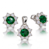 Emerald Royal Blossom Set aus hellem Argentium Silber mit grünen Zirkonias und je acht weißen Zirkonias, mit Spiegelung