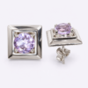 Quadra Pinker Amethyst Ohrstecker aus 960 Argentium Silber – Paar mit rosa-lilafarbenen Steinen im quadratischen Rahmen